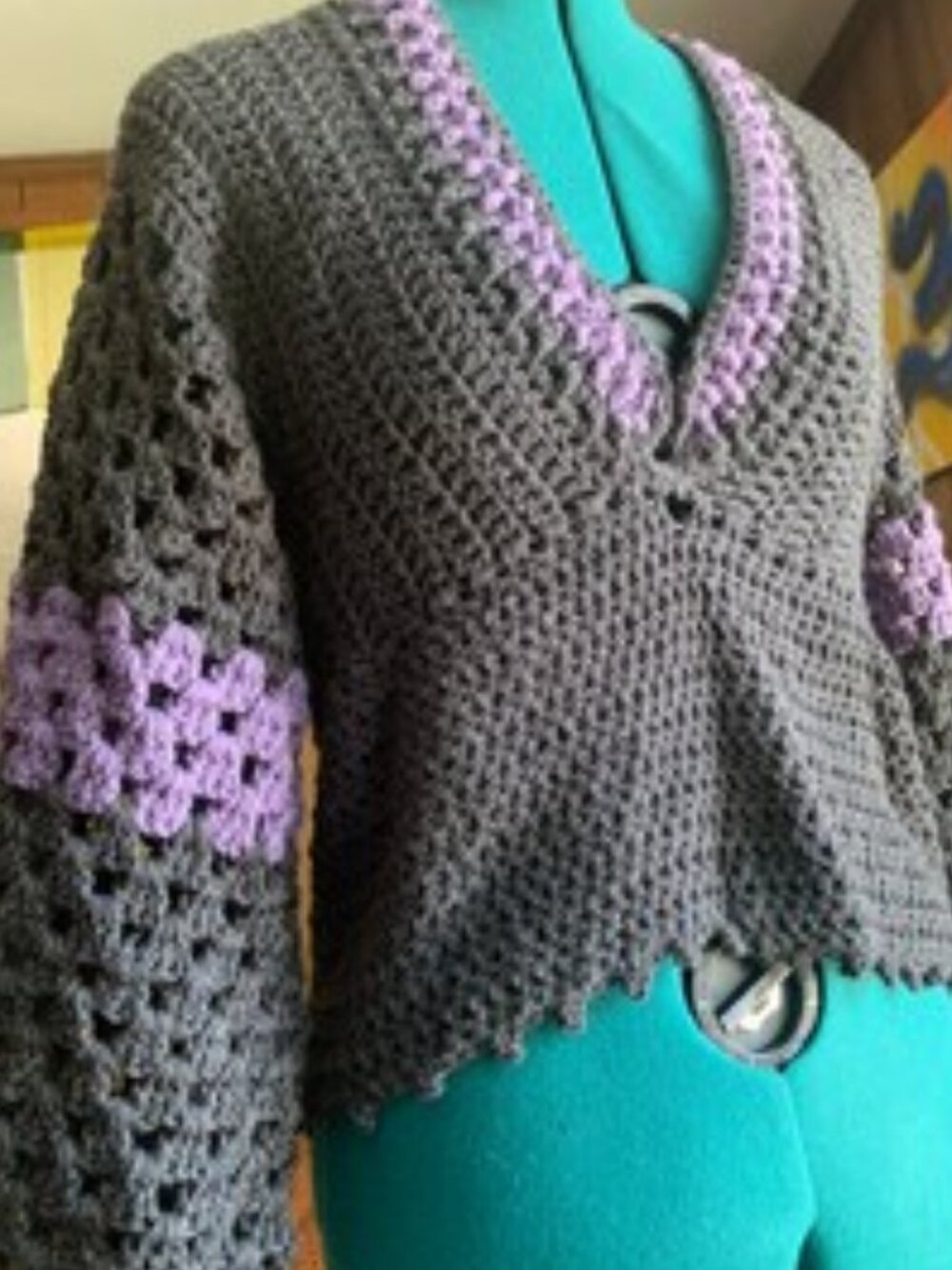Heart on your Sleeve Sweater - Gray & Purple - MEDIUM